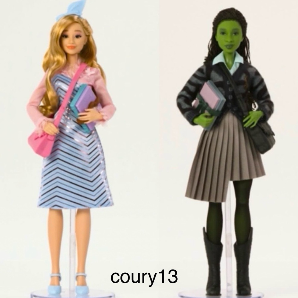 Set Of Two Wicked Elphaba And Glinda Doll W/ Error Misprint, Wicked School Dolls